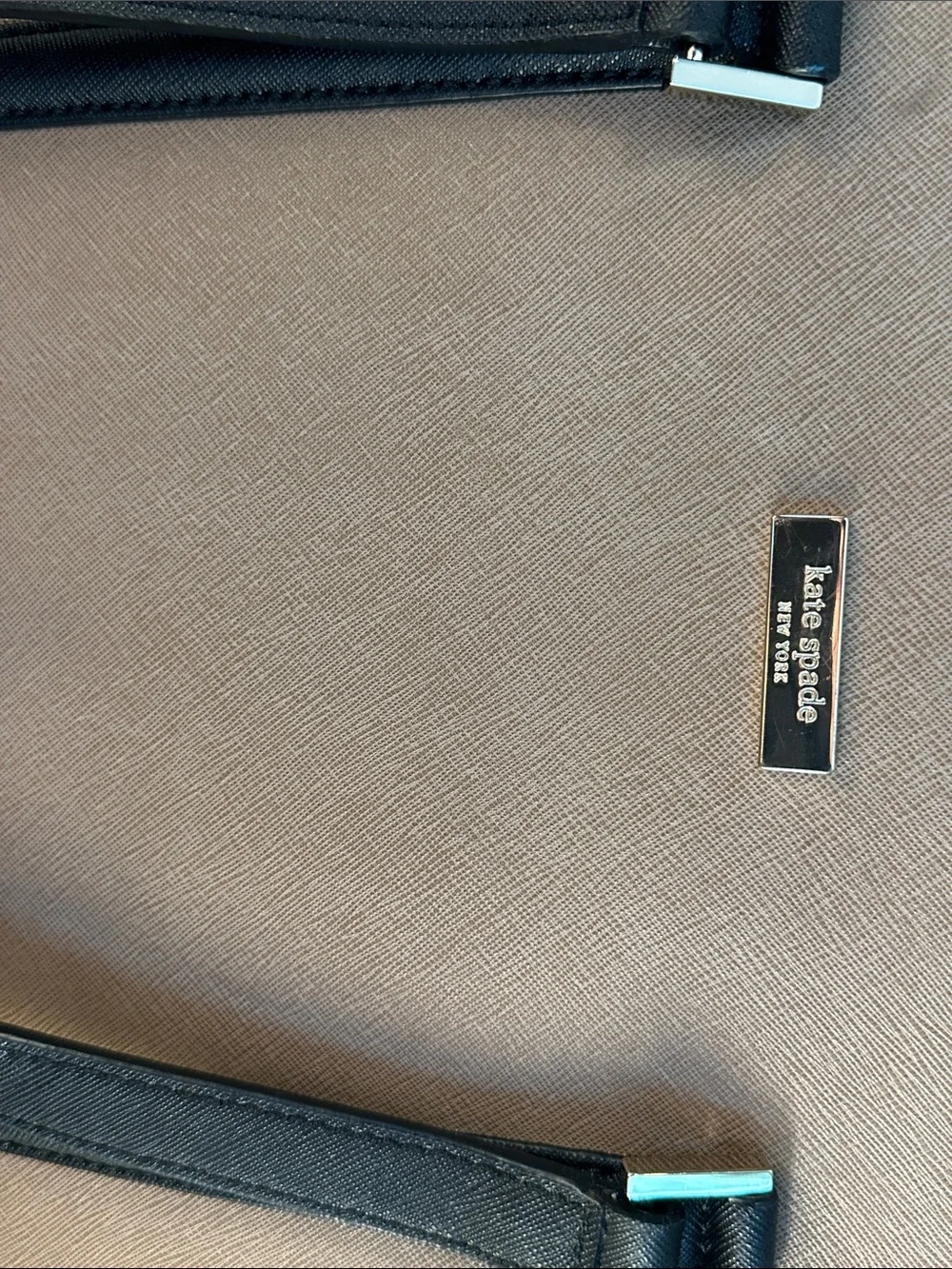 Kate Spade New York Taupe & Black Saffiano Leather Satchel Tote